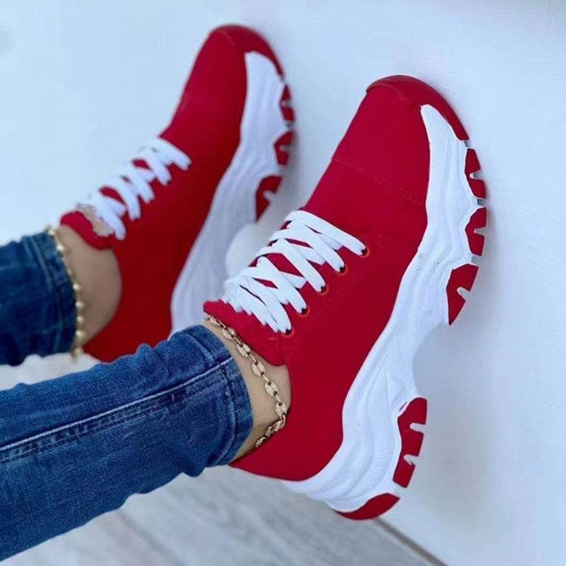 Platform Sport Flats Shoes Lace-up Sneaker Outdoor Walking Casual Shoes Women - Mubimart