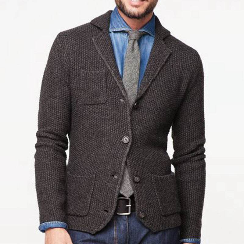 Long Sleeve Woolen Blazer Collar Coat - Mubimart