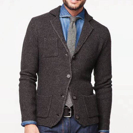 Long Sleeve Woolen Blazer Collar Coat - Mubimart