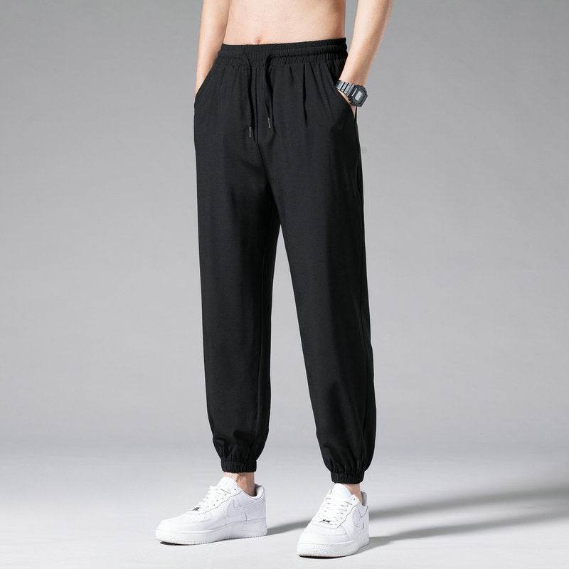 Nine Point Drawstring Wide Leg Sweatpants - Mubimart