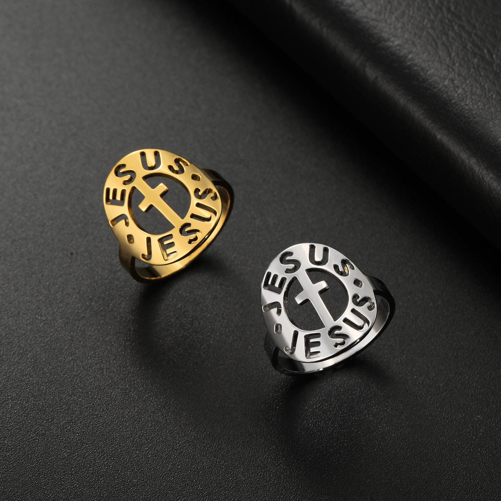 Personalized Retro Style Titanium Steel Cut Cross Closed Ring Men - Mubimart