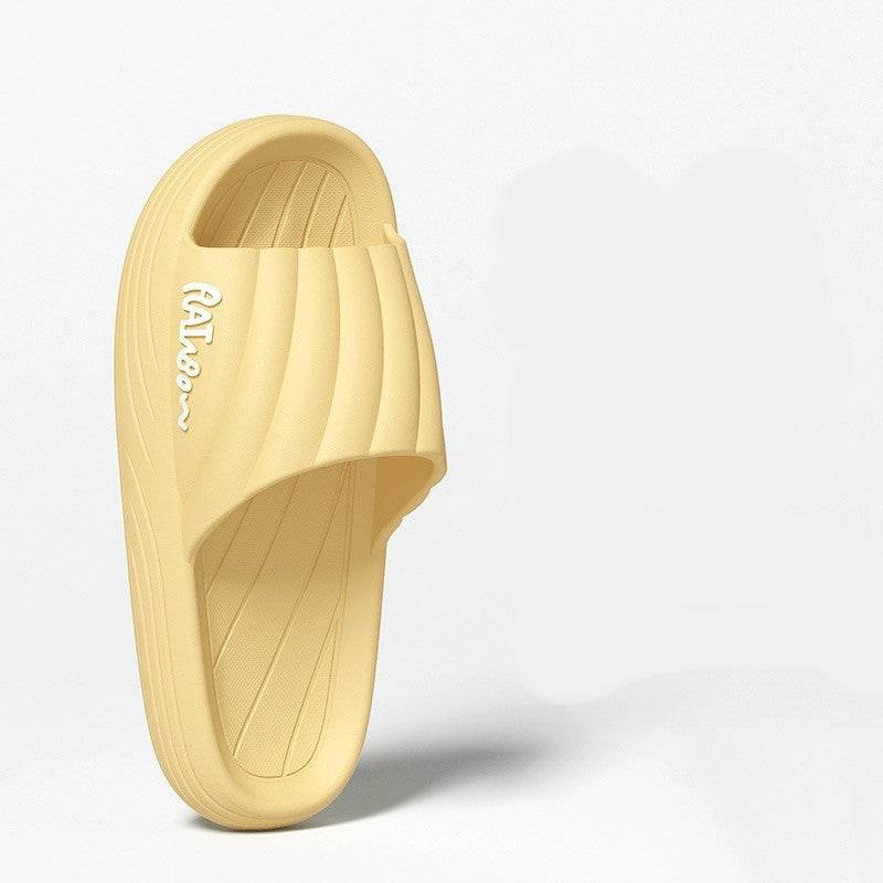Solid Stripe Thick-soled Slippers Summer Non-slip Floor Bathroom Home Slipper For Women Men's House Shoes - Mubimart