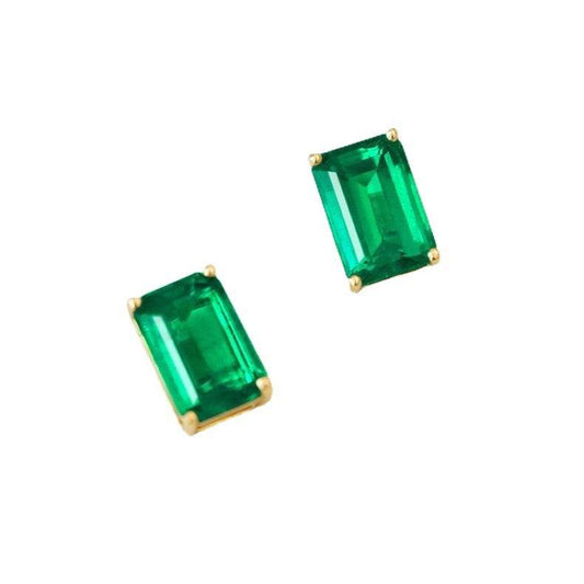 Emerald Square Stud Earrings For Women - Mubimart