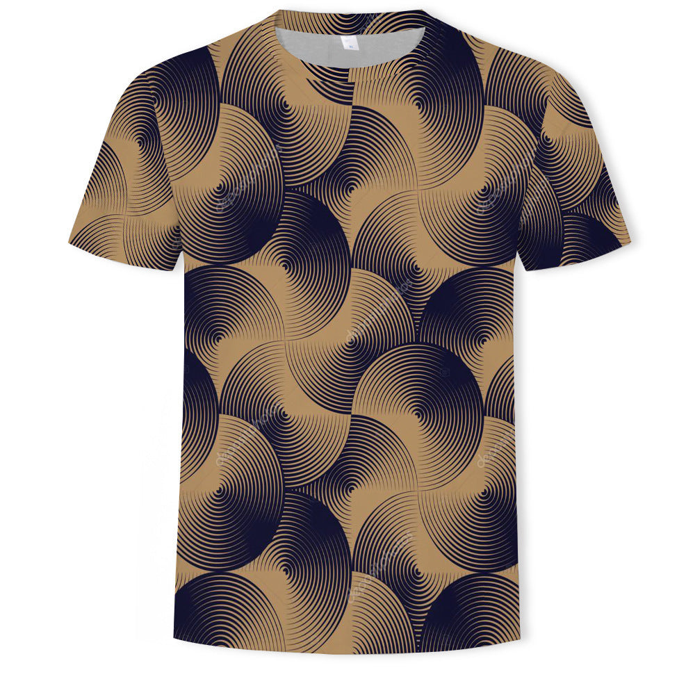 Mens Fashion Casual Digital Print Crew Neck T-shirt