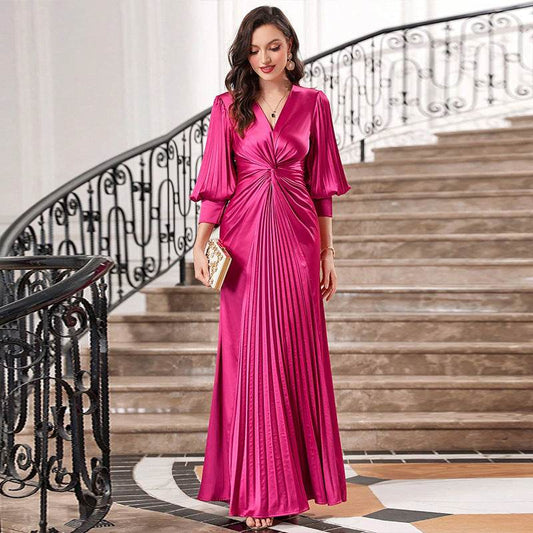 Slim Fit Lantern Sleeve Evening Dress Plus Size Party Party Dress - Mubimart