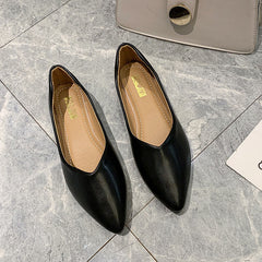 Summer New Pointed Flat Heels Black Leather Shoes Work Shoes Women's Shoes