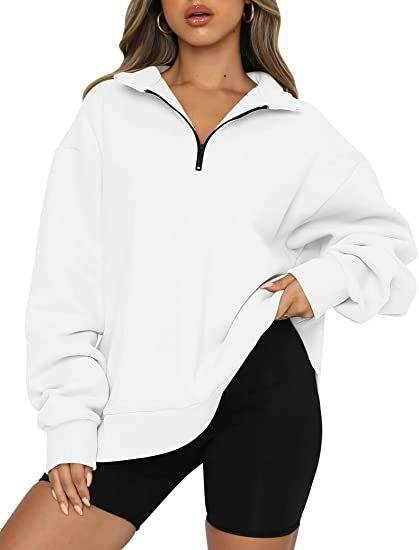 Women Sweatshirts Zip Turndown Collar Loose Casual Tops Clothes - Mubimart