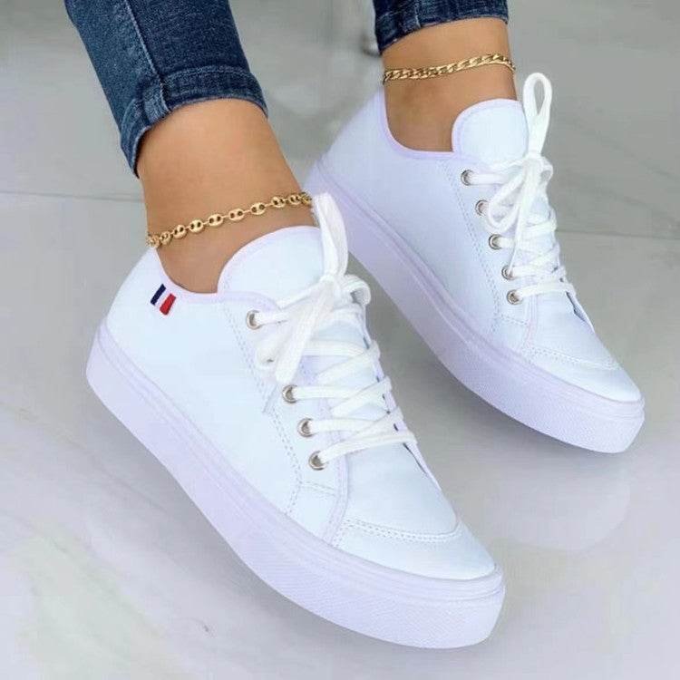 Lace-up Flats Slip On Sneakers Walking Shoes - Mubimart