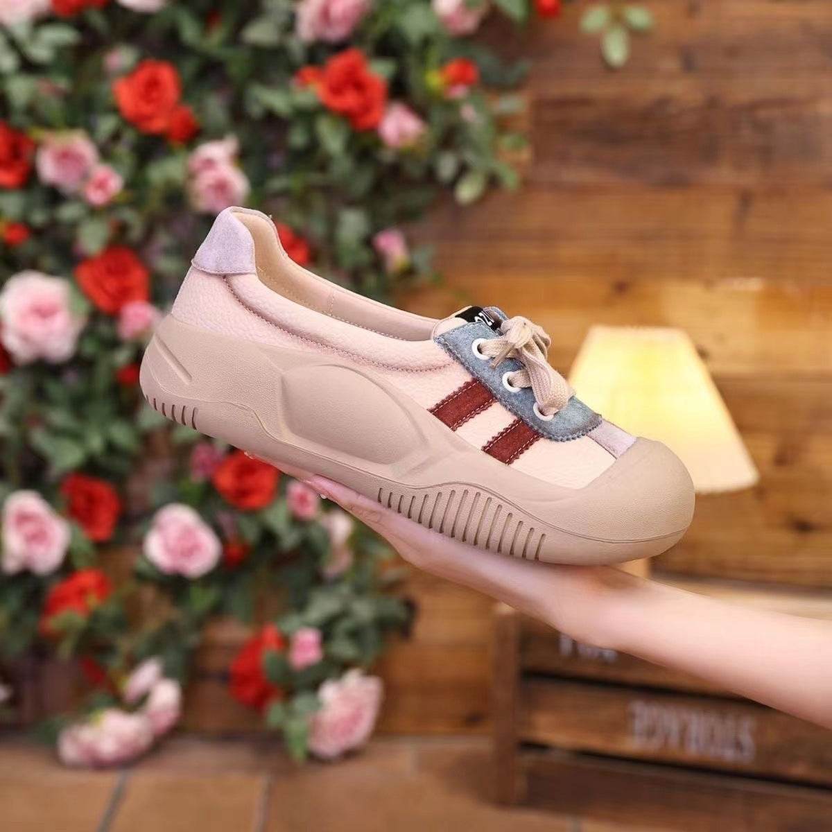 Women's Pumps Retro Sports Casual Shoes Non-slip Breathable Soft Leather Sneaker - Mubimart