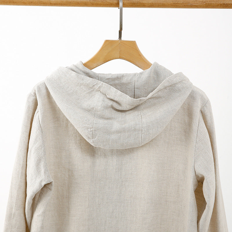 Linen Shirt Casual Linen Hooded Loose Breathable Jacket