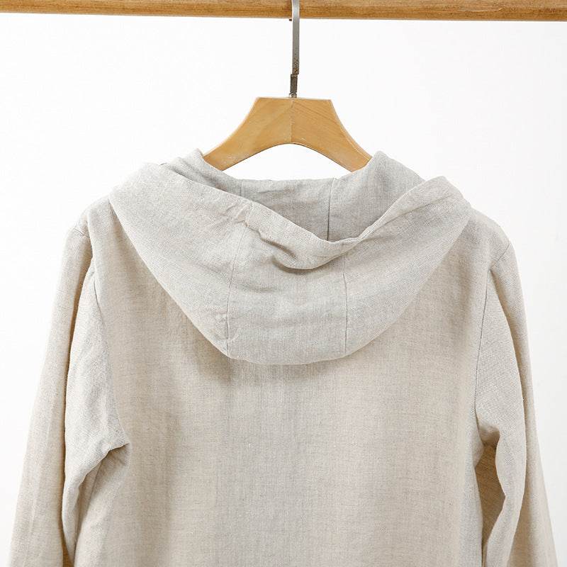 Linen Shirt Casual Linen Hooded Loose Breathable Jacket - Mubimart