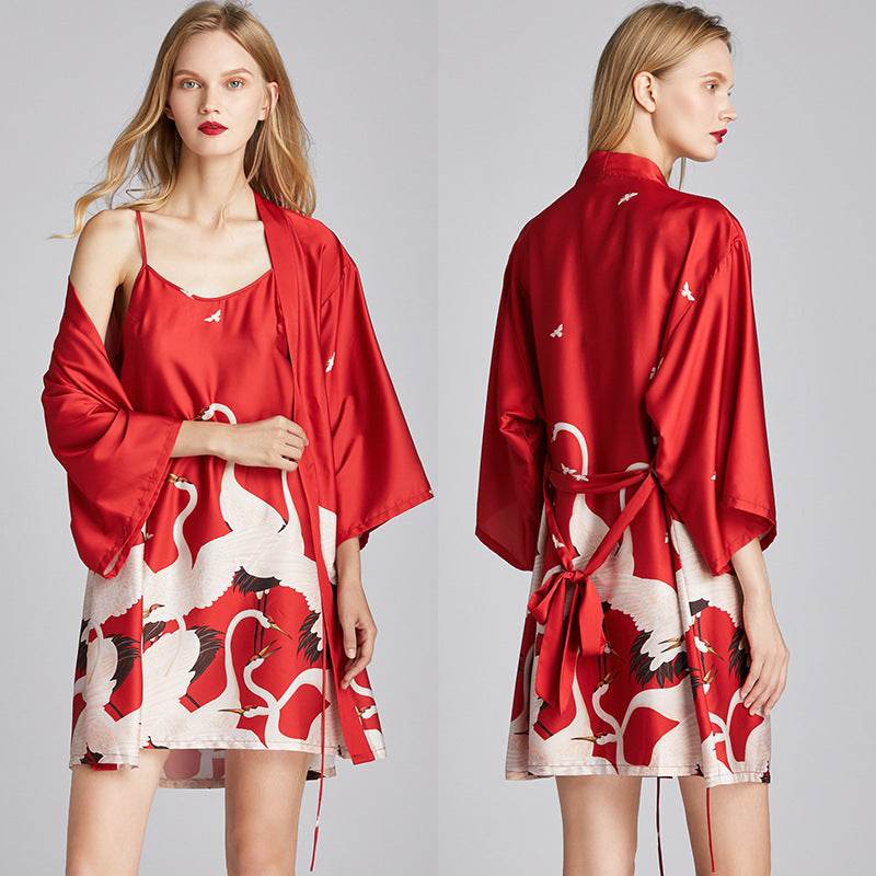 Silk Nightgown Plus Size Printed Loose Homewear - Mubimart