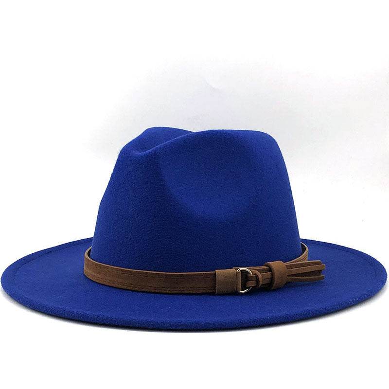 Simple Church Hat Suede Belt Woolen Hat British Style Fedora Hat Wide Brim Hat Women's Autumn And Winter Top Hat - Mubimart