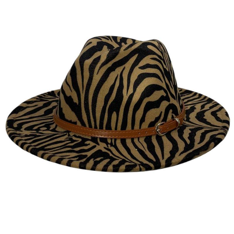 Girls Zebra Prints Sun Protection Fedora Fur Felt Hat - Mubimart