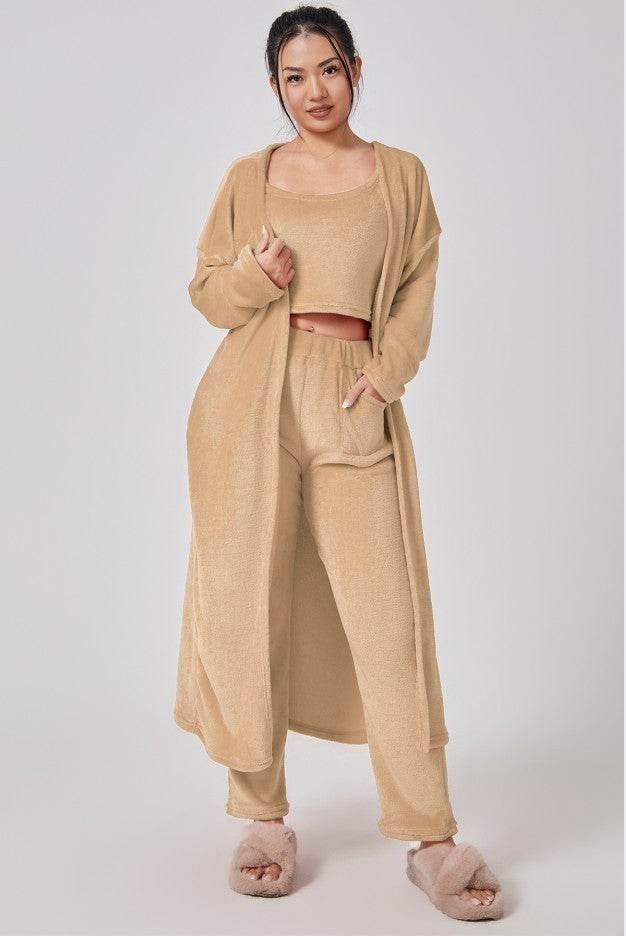 Cozy Pajama Set, 3 Piece Lounge Set, Cute Loungewear, Warm Suit Sets, Matching Set, Lounge Set, 3 Piece Pant Sets, Women Winter Dress - Mubimart