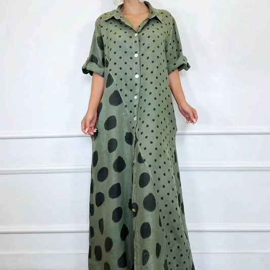 Loose Fashion Casual Long Plus Size Printed Dress - Mubimart