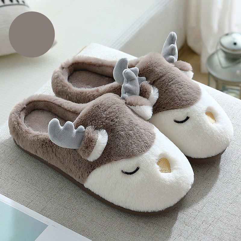 Christmas Shoes Winter Home Slippers Elk Plush Bedroom Slipper House Shoes For Women Men - Mubimart -  