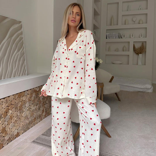 Heart Printing Women's Pajamas Two-piece Set