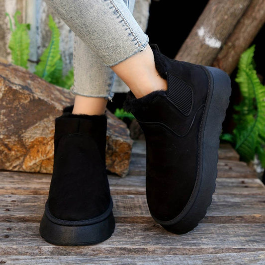 Winter Snow Boots Fashion Flat Thick-soled Cotton Shoes Round Toe Warm Plush Ankle Boot For Women - Mubimart