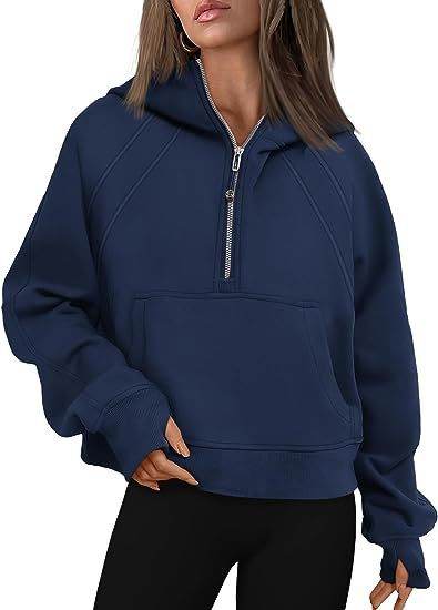 Zipper Hoodies Sweatshirts With Pocket Loose Sport Tops Long Sleeve Pullover Sweaters Winter Fall Outfits Women Clothing - Mubimart