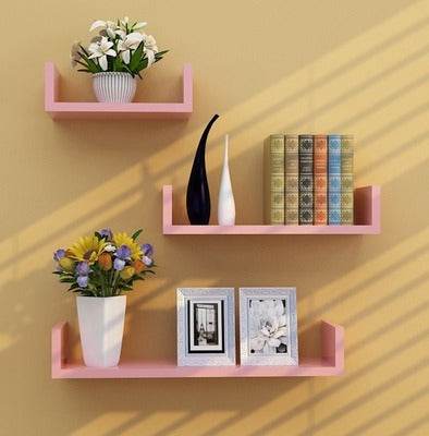 Living Room Wall Punch-free Shelf Wall Hanging Bookshelf Clapboard Storage Shelf TV Background Wall Decoration Shelf - Mubimart