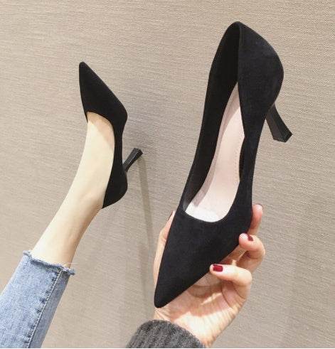 Stiletto Pointed Toe Spring Suede Pumps - Mubimart