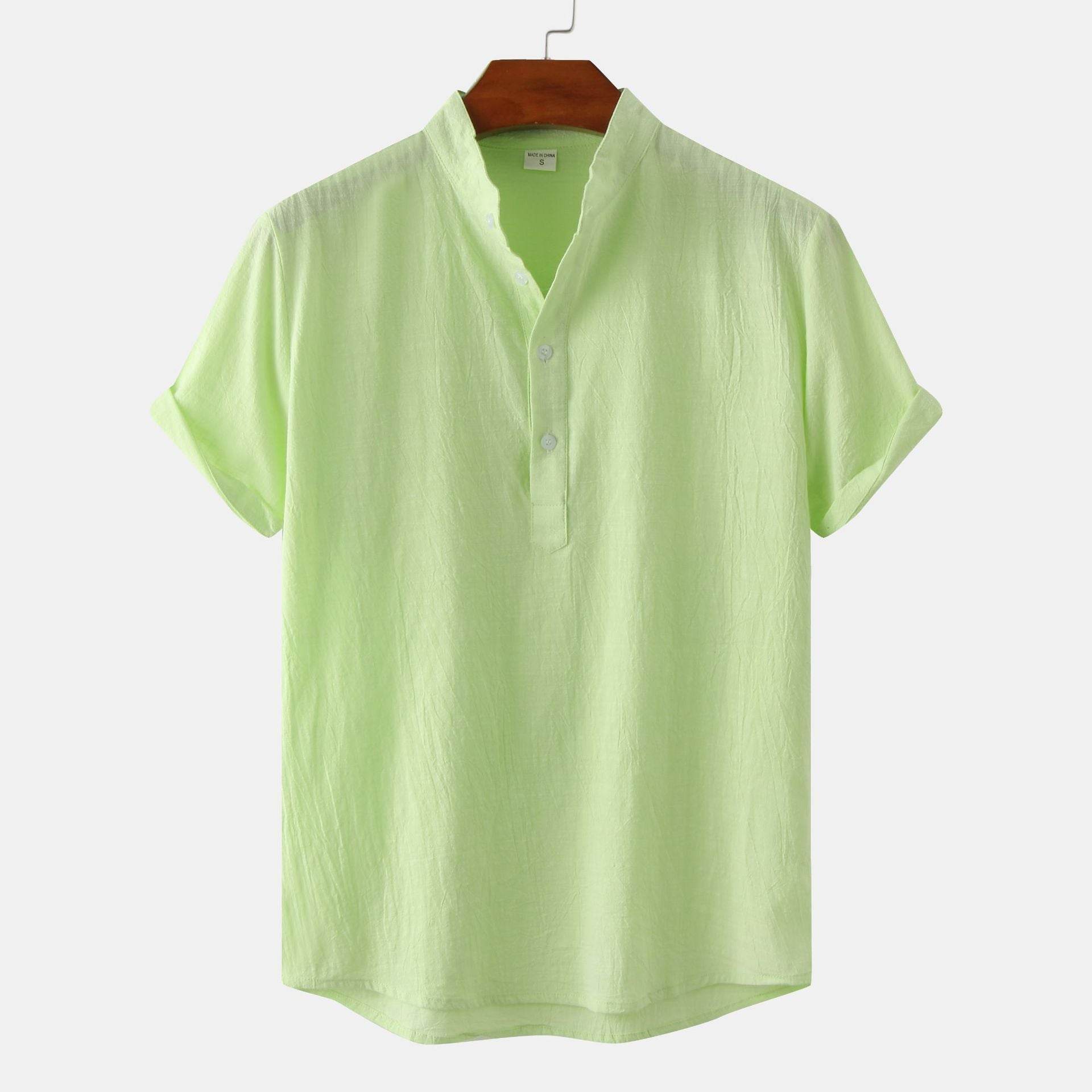Casual Solid Color Shirt Short Sleeve Shirt Beach T-Shirt Tops Summer Mens Clothing - Mubimart