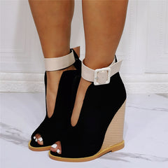 Sexy Wedge Heels With One-line Strappy Roman Heel Sandals