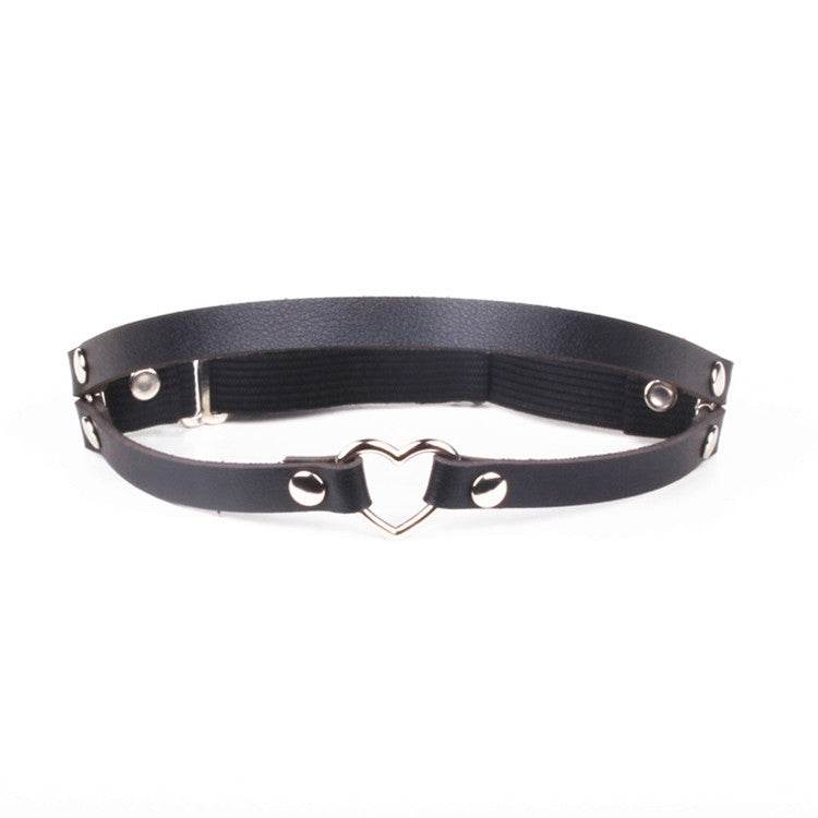 Leather Hand-studded Leg Loop Garter Belt - Mubimart