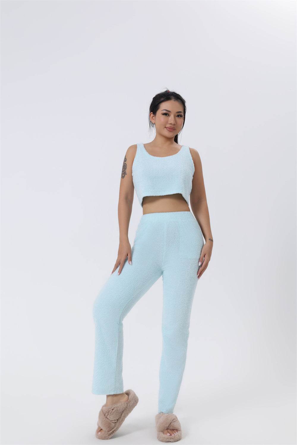 Cozy Pajama Set, 3 Piece Lounge Set, Cute Loungewear, Warm Suit Sets, Matching Set, Lounge Set, 3 Piece Pant Sets, Women Winter Dress - Mubimart
