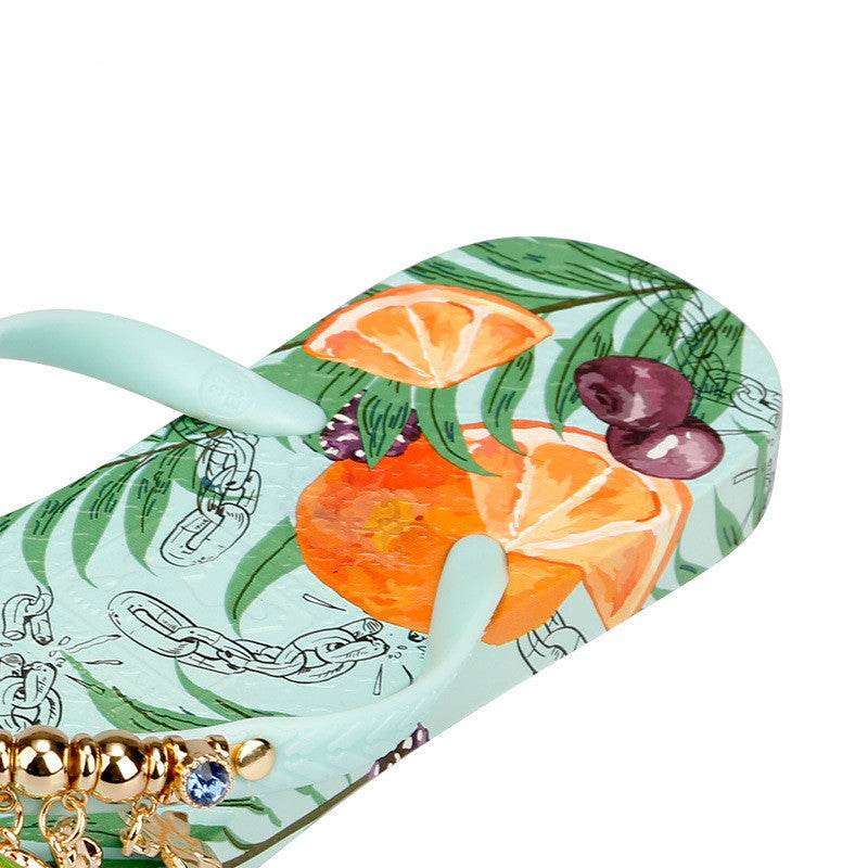 Women's Decorative Button Flip Flops - Mubimart