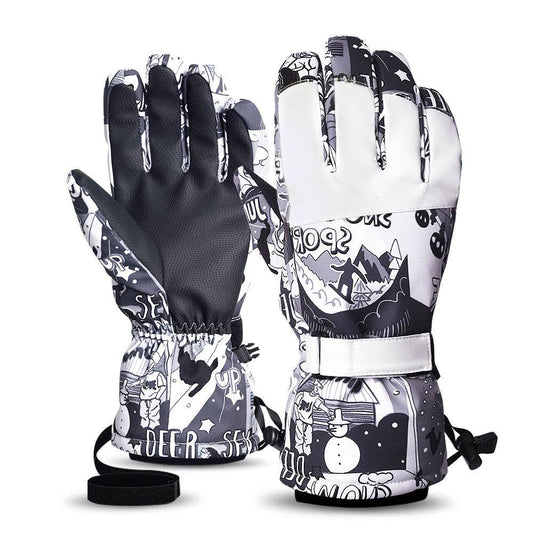 Ski Gloves Men And Women Winter White Warm Cycling Sports Touch Screen Five Fingers - Mubimart