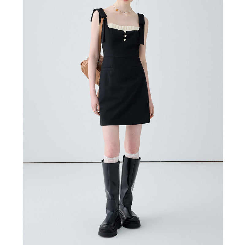 Black Camisole Dress Slimming Temperament - Mubimart -  