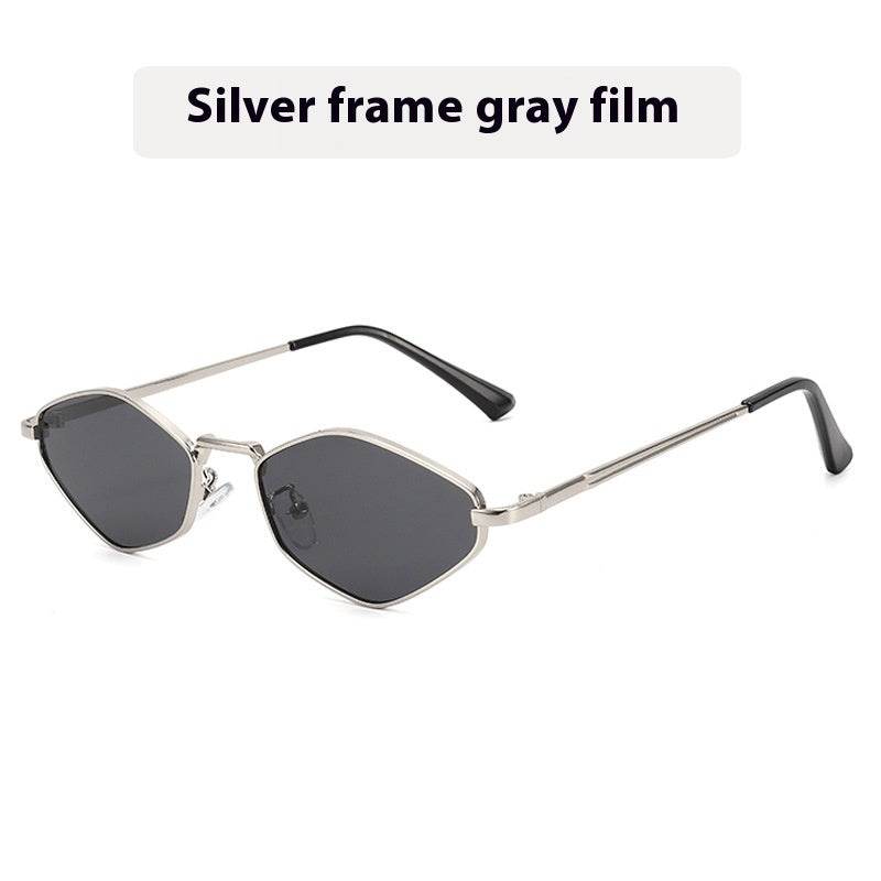 Cat Eye Metal Sunglasses Female Personality Polygon European And American Ins Small Frame - Mubimart
