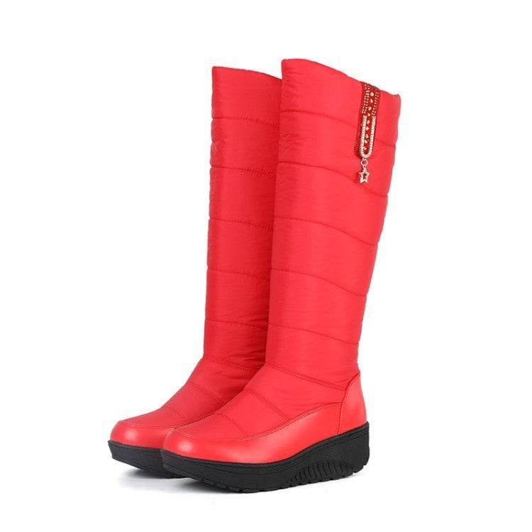 Thick Fur Snow Boots Wedge Casual High Leg Boot - Mubimart