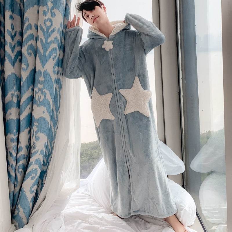 Winter Stars And Moon Flannel Girlfriends Pajamas Female Couple Nightgown Plus Size Lamb Cashmere Home Service - Mubimart