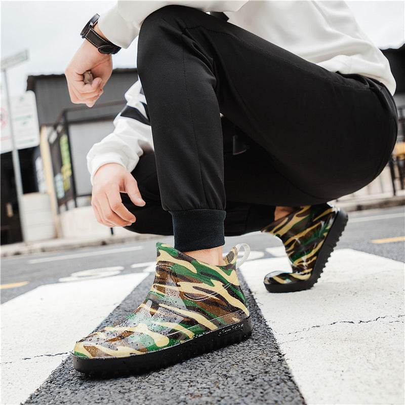 Four Seasons Rain Boots Women Short Tube Plus Velvet Rain Boots Fashion Waterproof Shoes - Mubimart