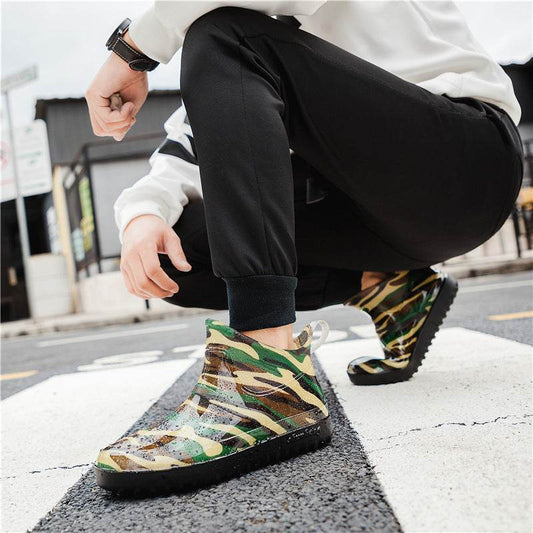 Four Seasons Rain Boots Women Short Tube Plus Velvet Rain Boots Fashion Waterproof Shoes - Mubimart