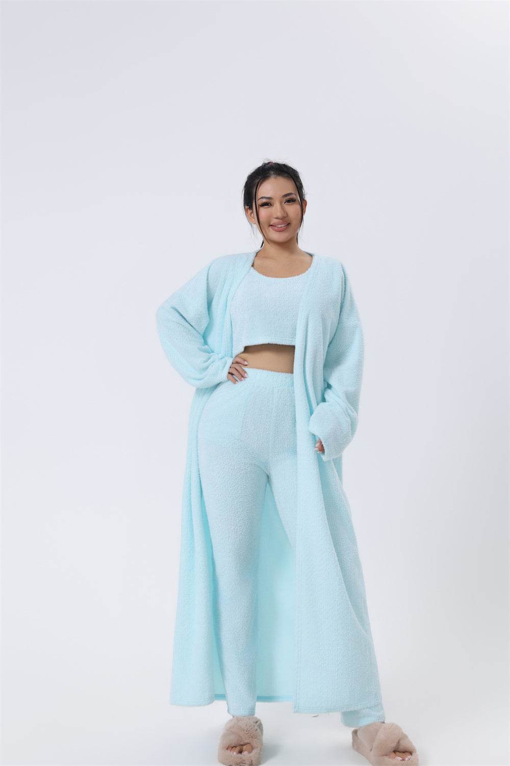 Cozy Pajama Set, 3 Piece Lounge Set, Cute Loungewear, Warm Suit Sets, Matching Set, Lounge Set, 3 Piece Pant Sets, Women Winter Dress - Mubimart