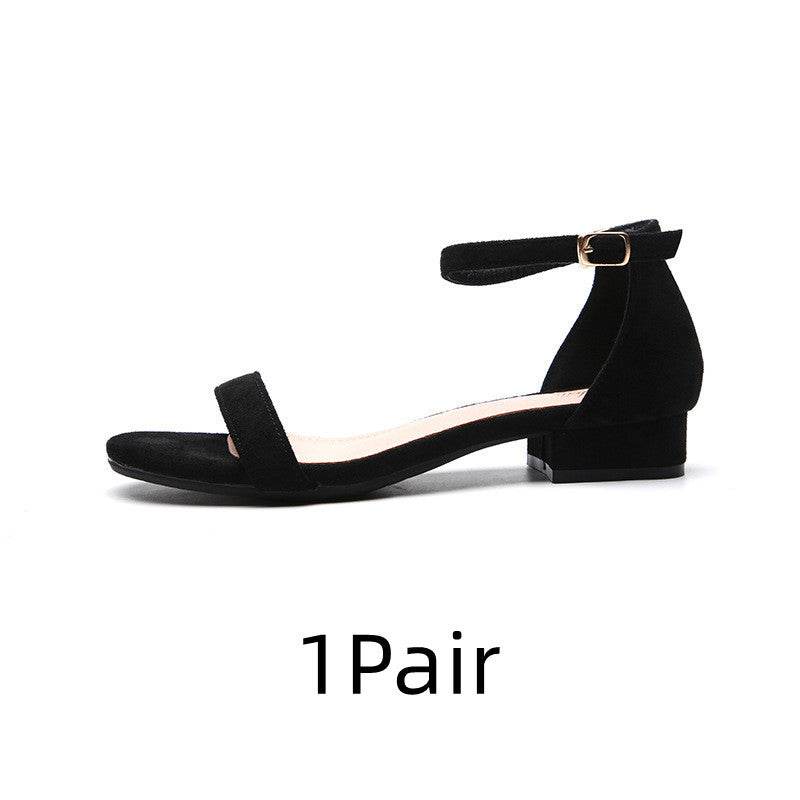 Women's New Versatile Chunky Heel Strappy Sandals - Mubimart