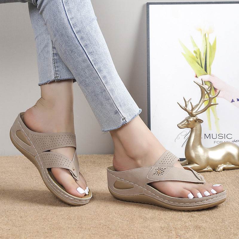 Women's Thong Sandals Platform Outdoor Beach Shoes Chunky Heel Non-slip Slides Casual Slipper - Mubimart