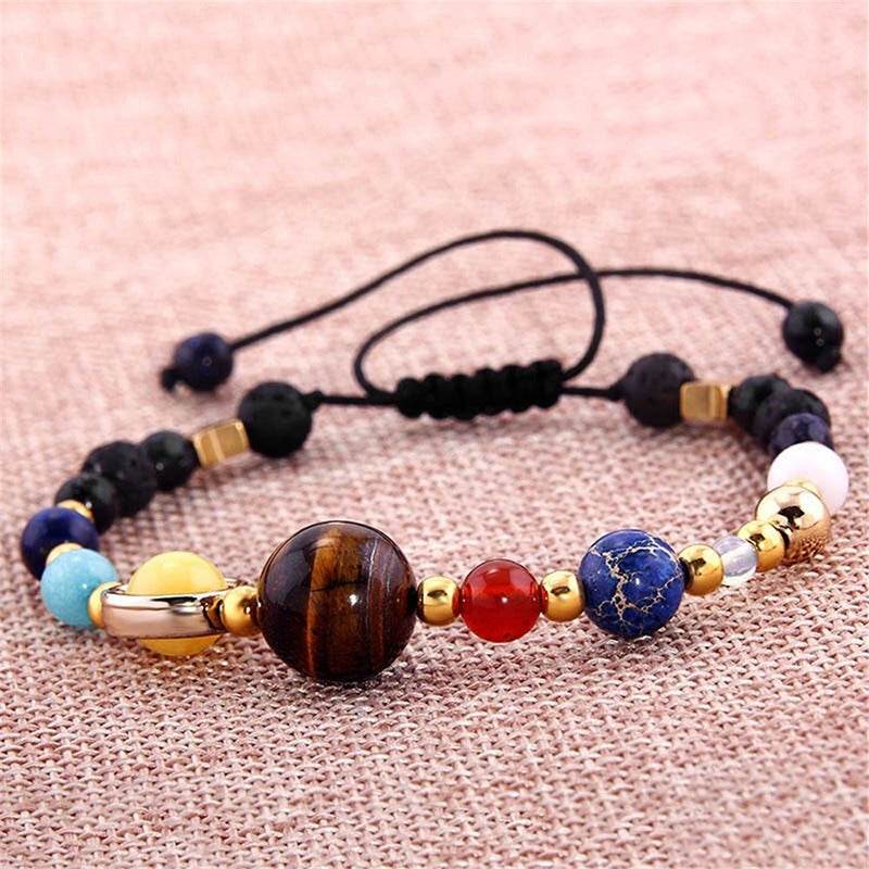 Eight Planets Alloy Bracelet, Natural Stone Bead Bracelet Women Solar System Bracelet Universe Galaxy The Eight Planets Guardian Star Natural Stone Beads Bracelet Bangle Gifts For Girls - Mubimart