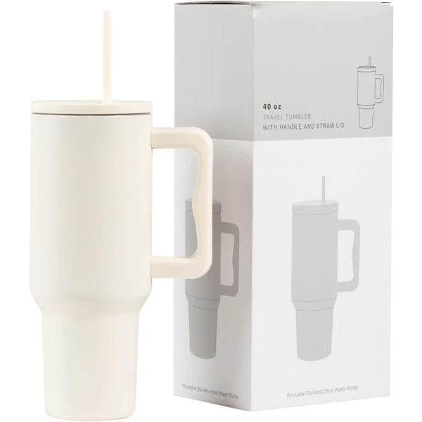 40 Oz Tumbler With Handle, Reusable Insulated Cup With Lid And Straw, Stainless Steel Water Bottle, Travel Mug For Cold And Hot - Mubimart