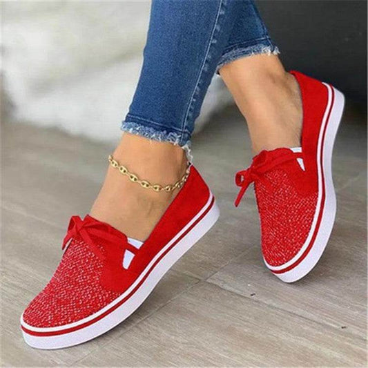 Lace-up Canvas Flat Shoes Women White Flats Sneakers - Mubimart