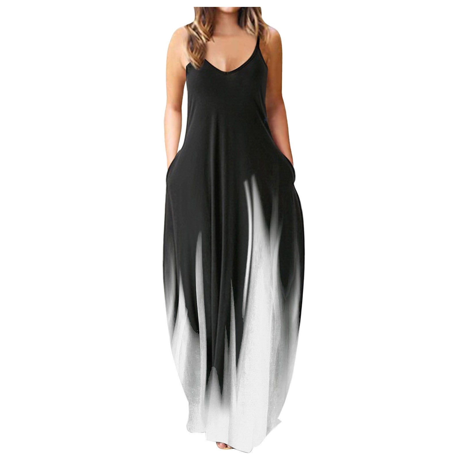 Casual Print Plus Size Sling Long Dress - Mubimart -  