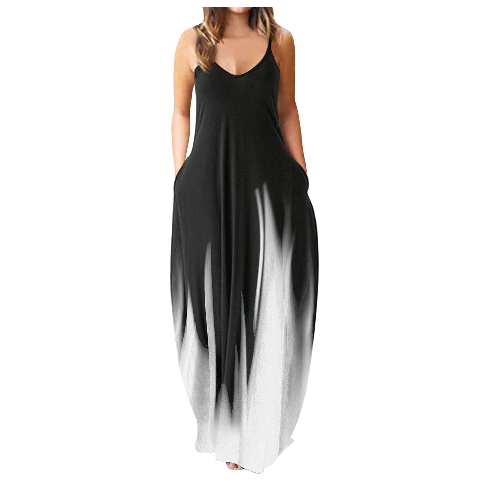 Casual Print Plus Size Sling Long Dress - Mubimart