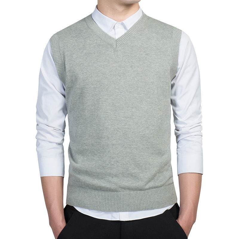 Men's V-Neck Sweater Vest Vest Sleeveless Knit Sweater - Mubimart
