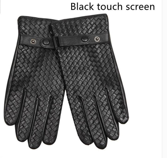 Autumn And Winter Leather Mens Woven Thin Gloves - Mubimart
