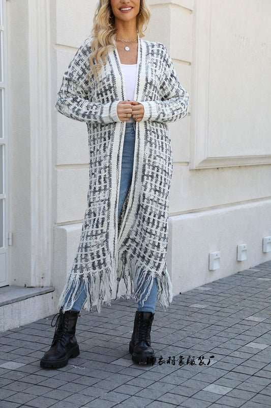 Women's Plus Size Tassel Long Cardigan Jacket Sweater - Mubimart