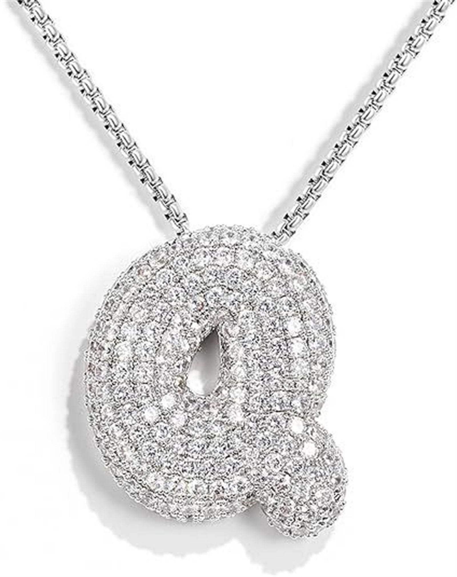 Brass Zircon Balloon English Letter Necklace - Mubimart